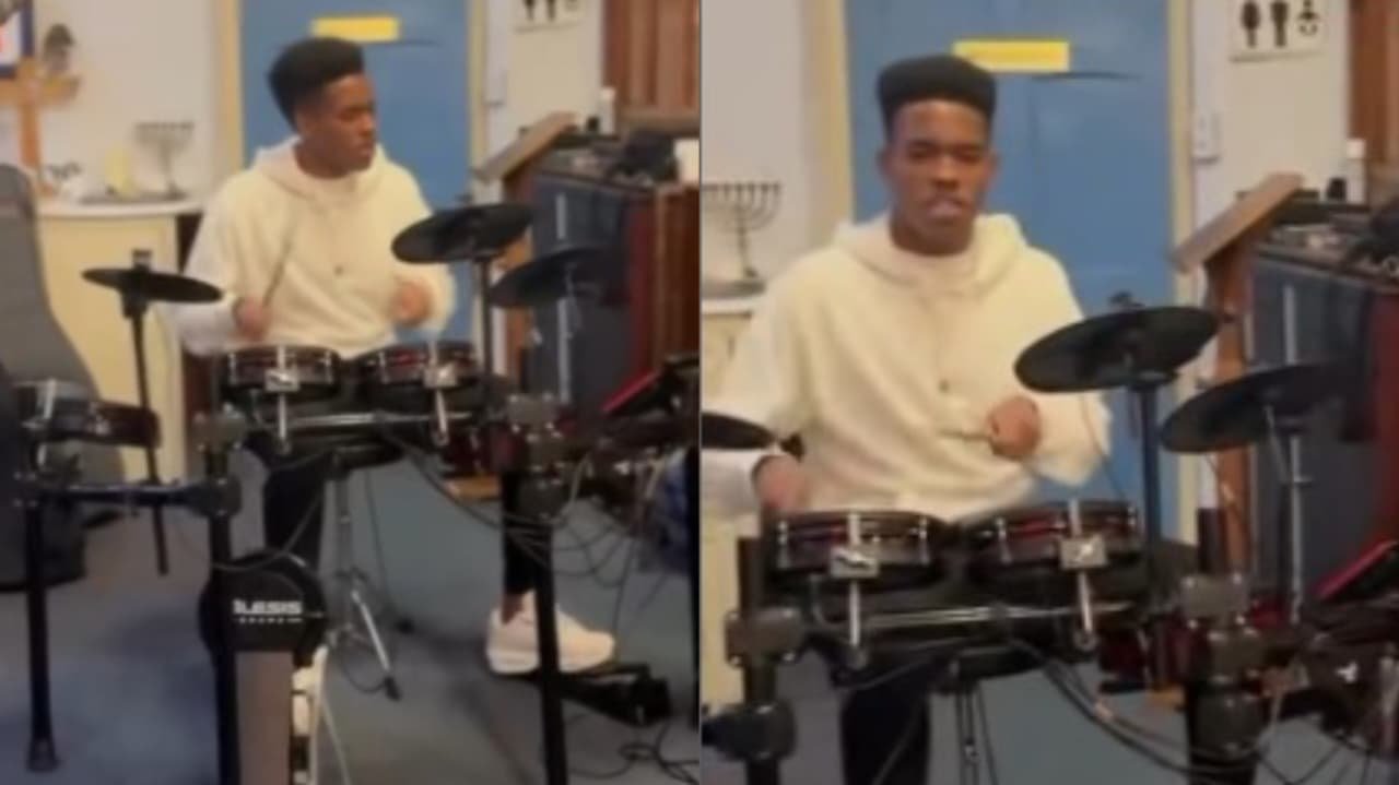 Craque da Seleção, Estevão toca bateria durante culto em Londres